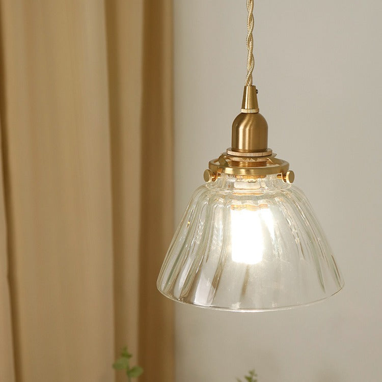 Suspension lumineuse à 1 lumière avec abat-jour conique en verre de cuivre traditionnel japonais pour salon 