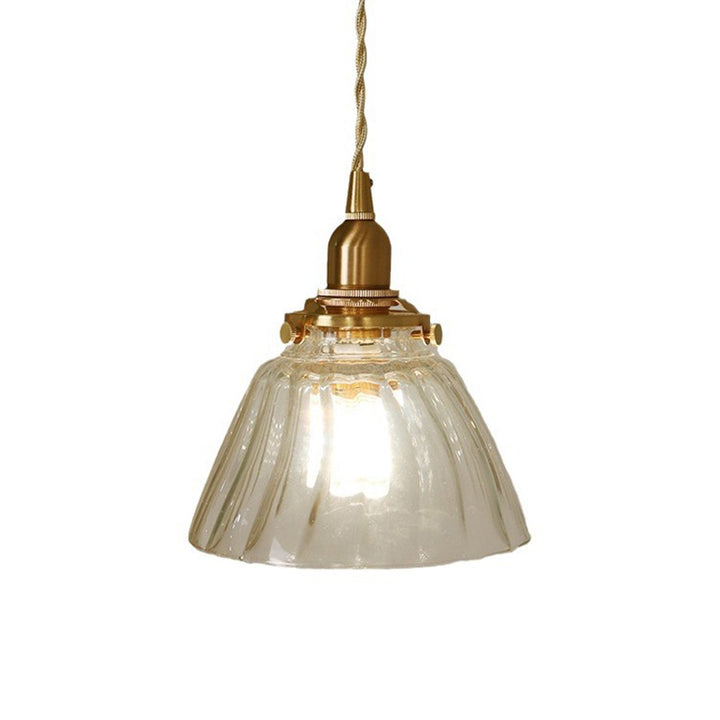 Suspension lumineuse à 1 lumière avec abat-jour conique en verre de cuivre traditionnel japonais pour salon 