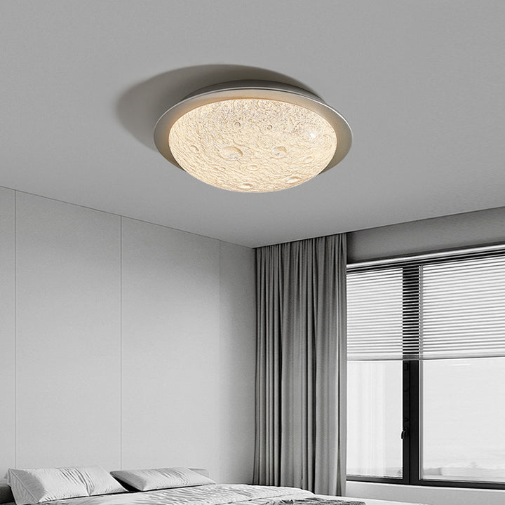 Contemporary Luxury Platinum Crystal Lunar Crater Texture LED Flush Mount Ceiling Light For Living Room