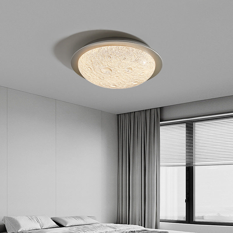 Contemporary Luxury Platinum Crystal Lunar Crater Texture LED Flush Mount Ceiling Light For Living Room
