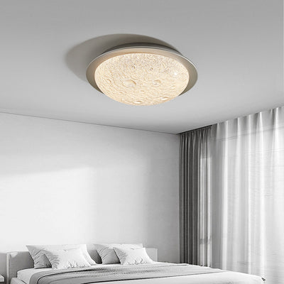 Contemporary Luxury Platinum Crystal Lunar Crater Texture LED Flush Mount Ceiling Light For Living Room