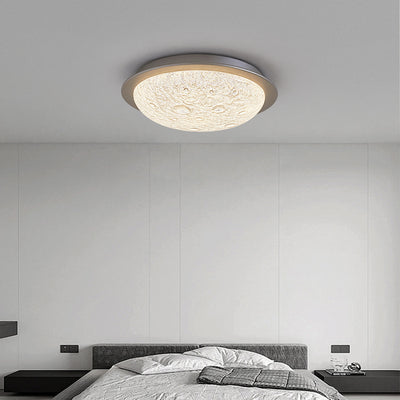 Contemporary Luxury Platinum Crystal Lunar Crater Texture LED Flush Mount Ceiling Light For Living Room