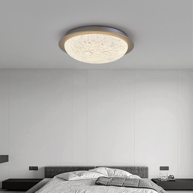 Contemporary Luxury Platinum Crystal Lunar Crater Texture LED Flush Mount Ceiling Light For Living Room