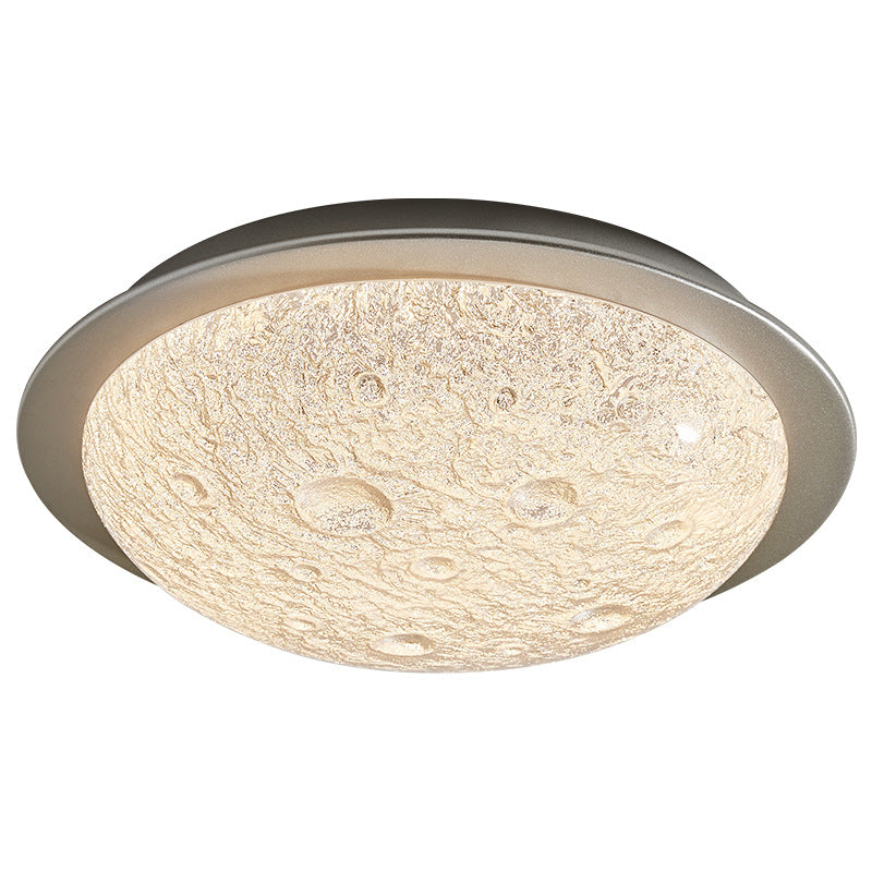 Contemporary Luxury Platinum Crystal Lunar Crater Texture LED Flush Mount Ceiling Light For Living Room