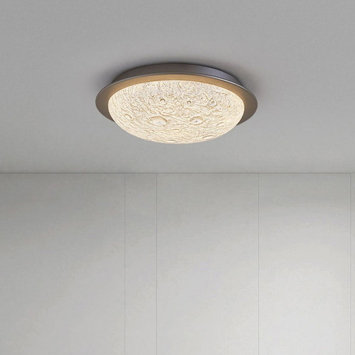 Contemporary Luxury Platinum Crystal Lunar Crater Texture LED Flush Mount Ceiling Light For Living Room