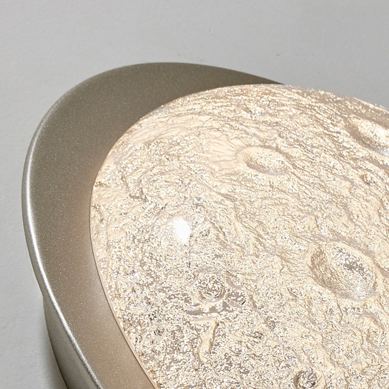 Contemporary Luxury Platinum Crystal Lunar Crater Texture LED Flush Mount Ceiling Light For Living Room