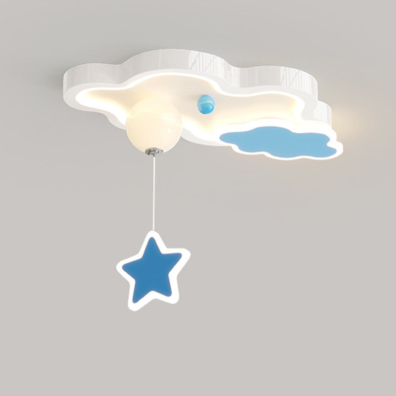 Contemporary Creative Cartoon Cloud Star Iron Acrylic LED Flush Mount Ceiling Light For Living Room