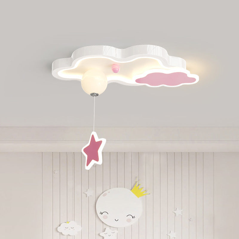 Contemporary Creative Cartoon Cloud Star Iron Acrylic LED Flush Mount Ceiling Light For Living Room