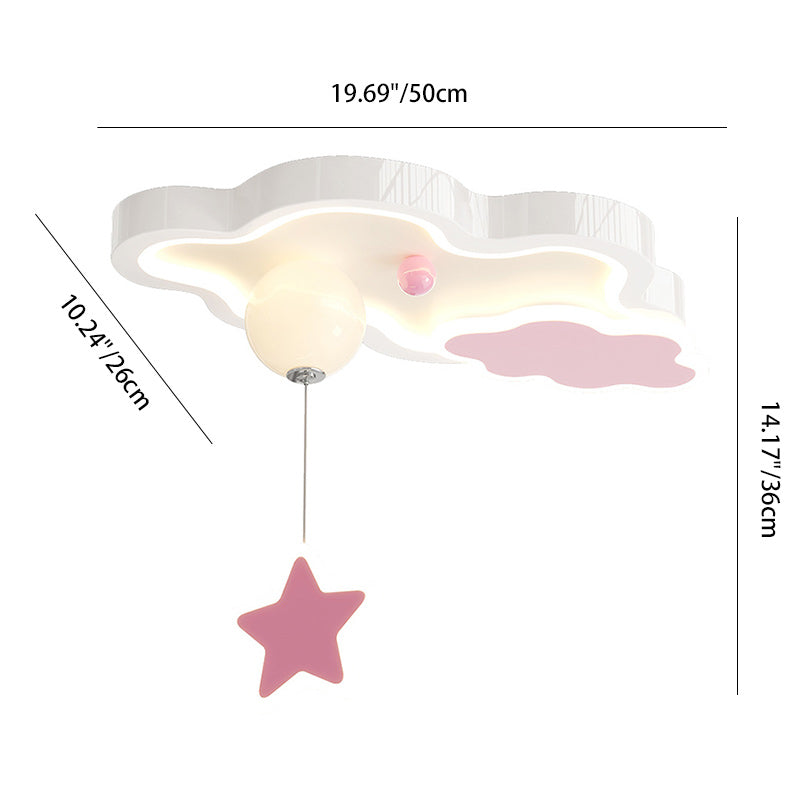 Contemporary Creative Cartoon Cloud Star Iron Acrylic LED Flush Mount Ceiling Light For Living Room