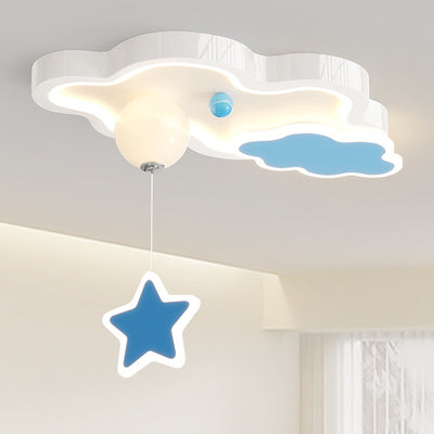 Contemporary Creative Cartoon Cloud Star Iron Acrylic LED Flush Mount Ceiling Light For Living Room