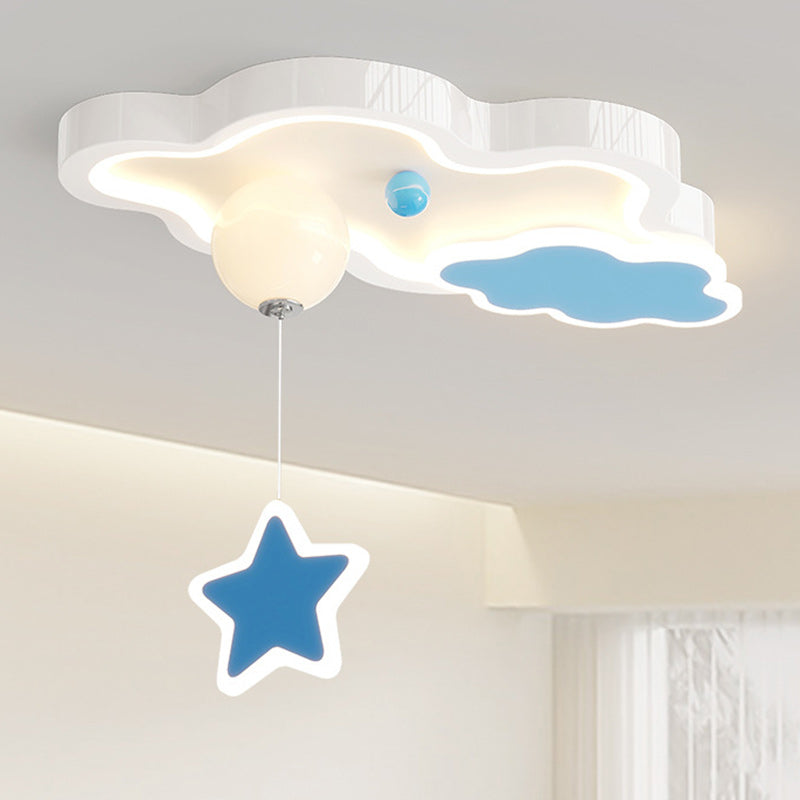 Contemporary Creative Cartoon Cloud Star Iron Acrylic LED Flush Mount Ceiling Light For Living Room