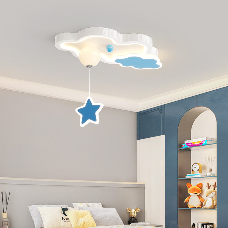 Contemporary Creative Cartoon Cloud Star Iron Acrylic LED Flush Mount Ceiling Light For Living Room