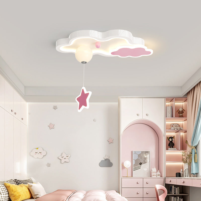 Contemporary Creative Cartoon Cloud Star Iron Acrylic LED Flush Mount Ceiling Light For Living Room