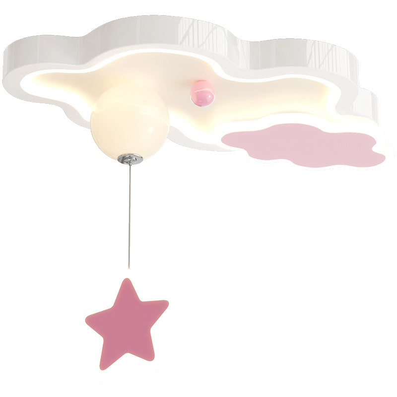 Contemporary Creative Cartoon Cloud Star Iron Acrylic LED Flush Mount Ceiling Light For Living Room