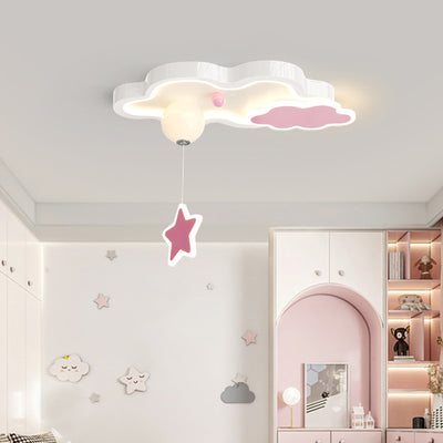 Contemporary Creative Cartoon Cloud Star Iron Acrylic LED Flush Mount Ceiling Light For Living Room