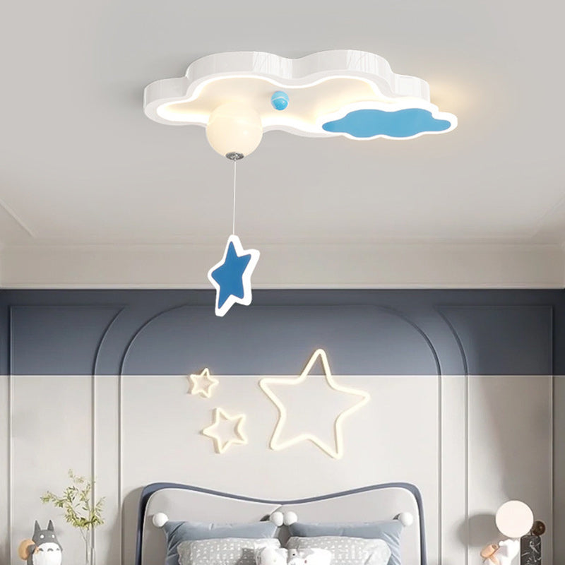 Contemporary Creative Cartoon Cloud Star Iron Acrylic LED Flush Mount Ceiling Light For Living Room