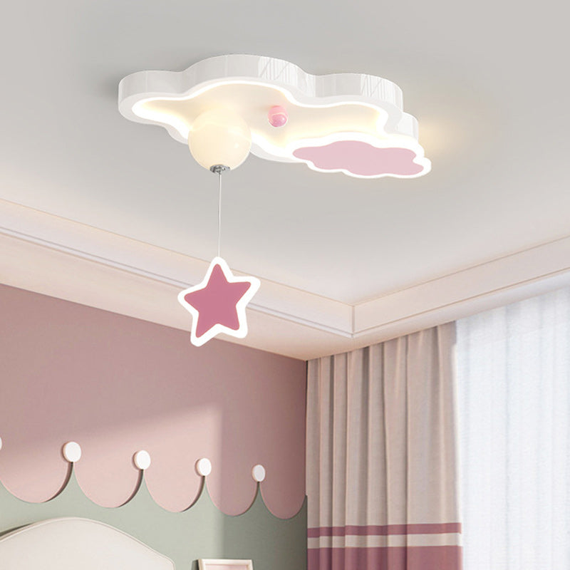 Contemporary Creative Cartoon Cloud Star Iron Acrylic LED Flush Mount Ceiling Light For Living Room