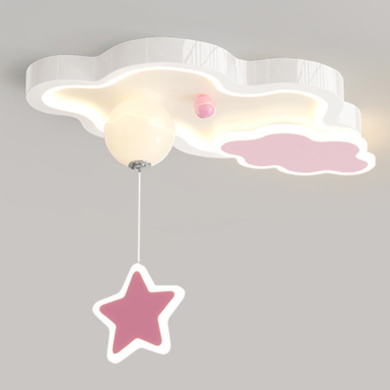 Contemporary Creative Cartoon Cloud Star Iron Acrylic LED Flush Mount Ceiling Light For Living Room