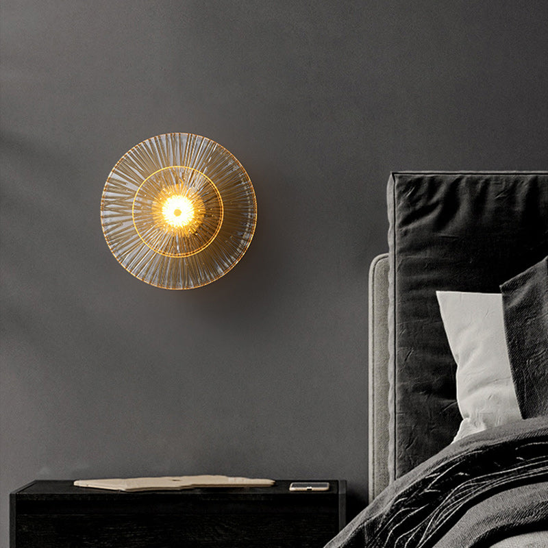 Applique murale LED de luxe contemporaine en laiton géométrique avec disque en verre et design feuille de lotus pour chambre 