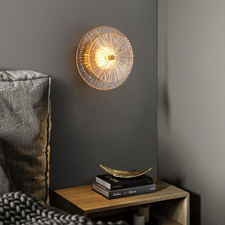 Applique murale LED de luxe contemporaine en laiton géométrique avec disque en verre et design feuille de lotus pour chambre 