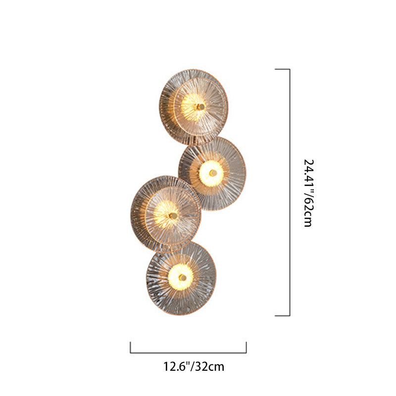 Applique murale LED de luxe contemporaine en laiton géométrique avec disque en verre et design feuille de lotus pour chambre 