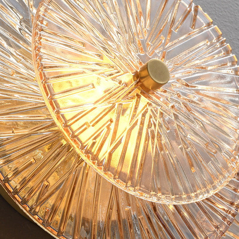Applique murale LED de luxe contemporaine en laiton géométrique avec disque en verre et design feuille de lotus pour chambre 