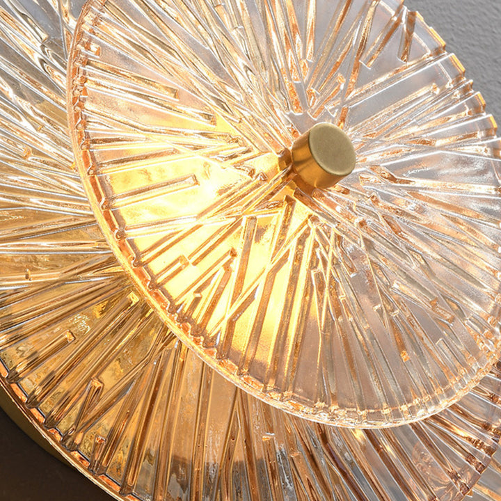 Applique murale LED de luxe contemporaine en laiton géométrique avec disque en verre et design feuille de lotus pour chambre 