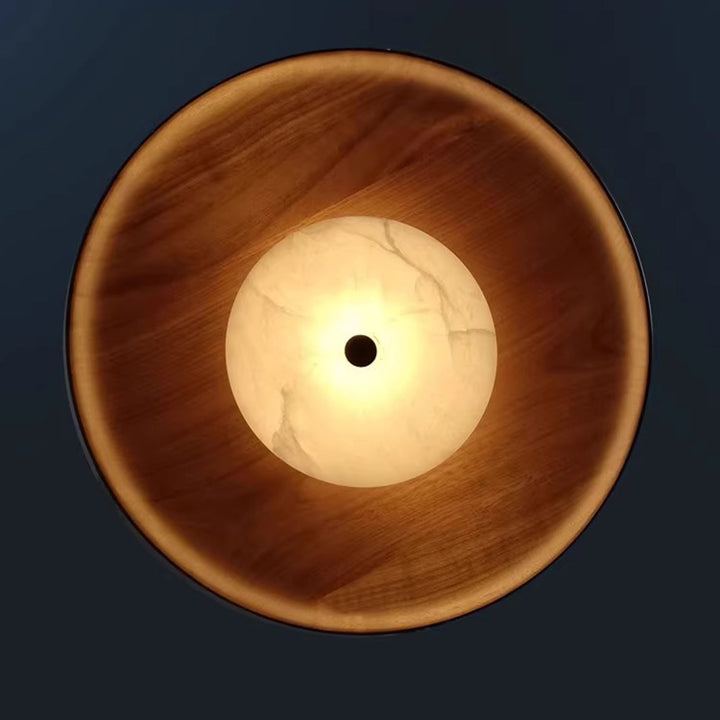 Moderno Minimalista Mármol Madera Maciza Platillo Volador Lámpara Colgante de 1 Luz Para Sala de Estar 