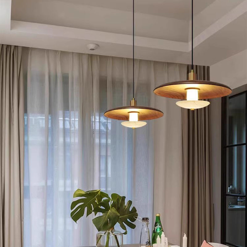Moderno Minimalista Mármol Madera Maciza Platillo Volador Lámpara Colgante de 1 Luz Para Sala de Estar 