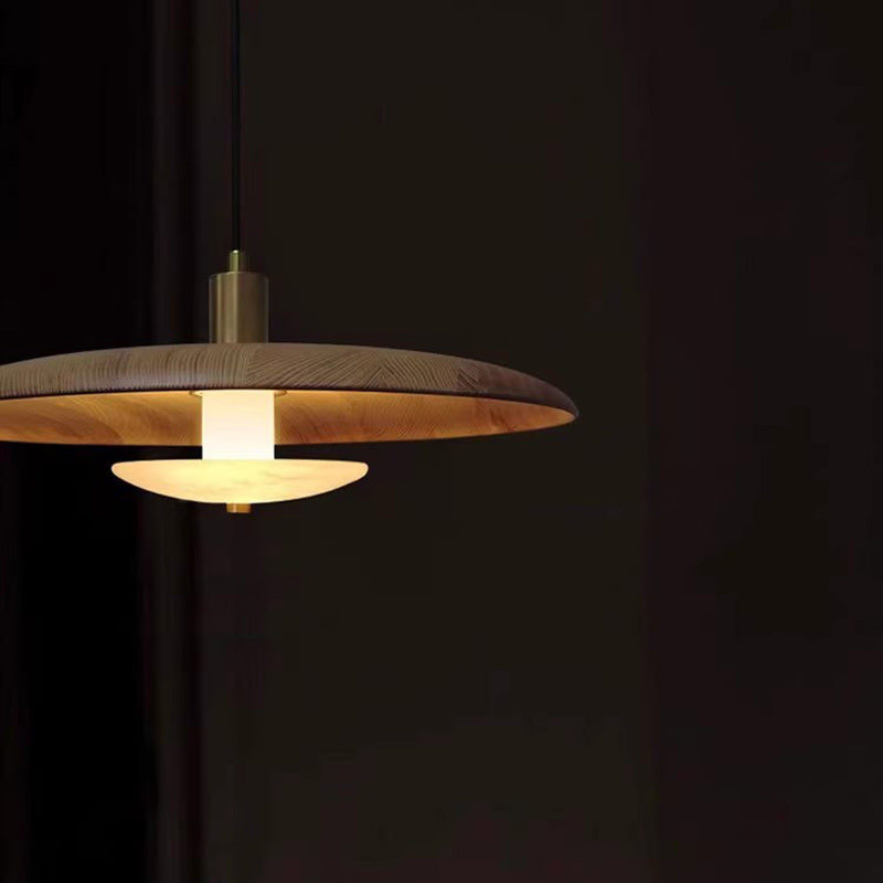 Moderno Minimalista Mármol Madera Maciza Platillo Volador Lámpara Colgante de 1 Luz Para Sala de Estar 