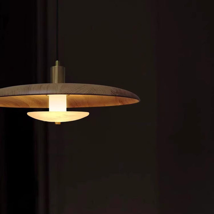 Moderno Minimalista Mármol Madera Maciza Platillo Volador Lámpara Colgante de 1 Luz Para Sala de Estar 