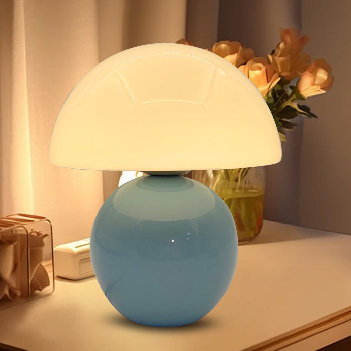 Lampe de table 1 lumière avec abat-jour en verre nordique contemporain en demi-cercle et base en céramique pour chambre 