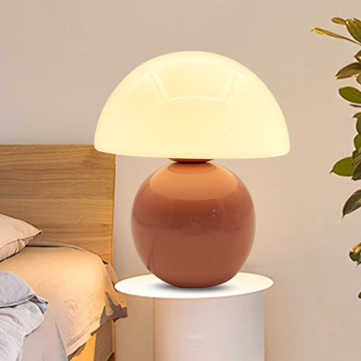Contemporary Nordic Glass Semicircle Shade Ceramic Base 1-Light Table Lamp For Bedroom
