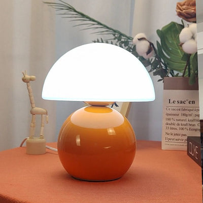 Contemporary Nordic Glass Semicircle Shade Ceramic Base 1-Light Table Lamp For Bedroom