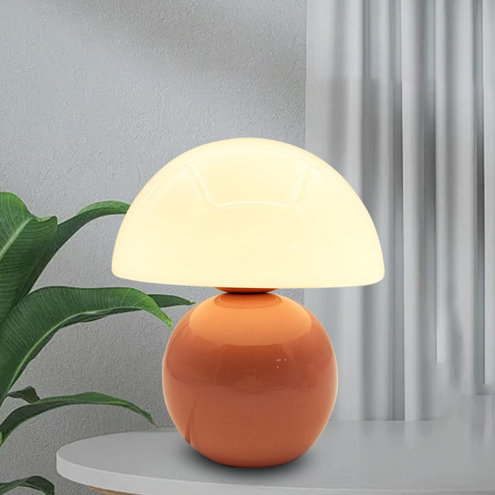Lampe de table 1 lumière avec abat-jour en verre nordique contemporain en demi-cercle et base en céramique pour chambre 
