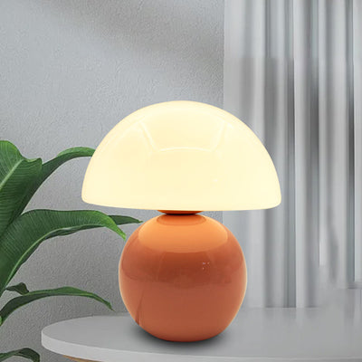 Contemporary Nordic Glass Semicircle Shade Ceramic Base 1-Light Table Lamp For Bedroom