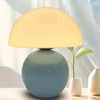 Contemporary Nordic Glass Semicircle Shade Ceramic Base 1-Light Table Lamp For Bedroom