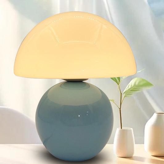 Contemporary Nordic Glass Semicircle Shade Ceramic Base 1-Light Table Lamp For Bedroom