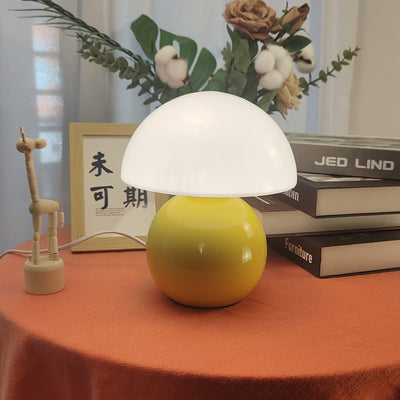 Contemporary Nordic Glass Semicircle Shade Ceramic Base 1-Light Table Lamp For Bedroom