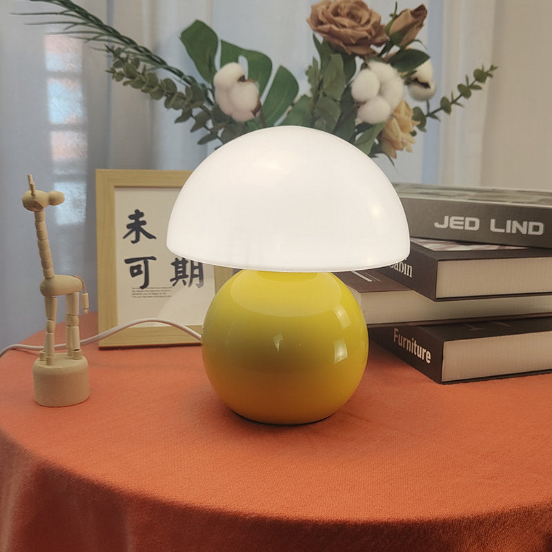Contemporary Nordic Glass Semicircle Shade Ceramic Base 1-Light Table Lamp For Bedroom
