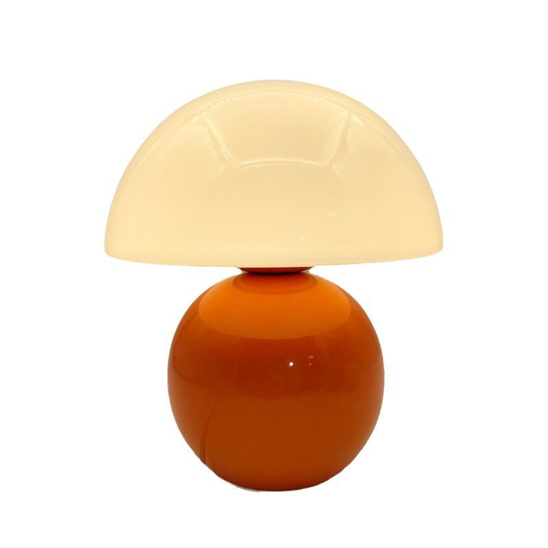 Contemporary Nordic Glass Semicircle Shade Ceramic Base 1-Light Table Lamp For Bedroom