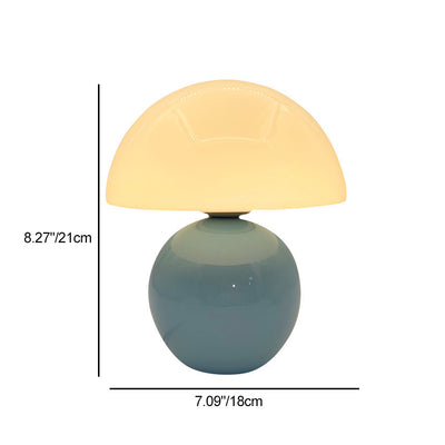 Contemporary Nordic Glass Semicircle Shade Ceramic Base 1-Light Table Lamp For Bedroom