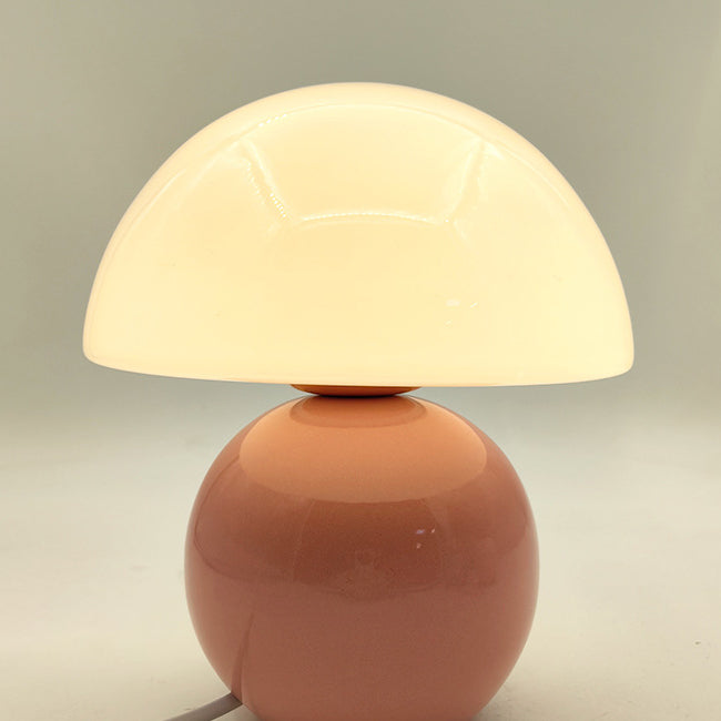 Contemporary Nordic Glass Semicircle Shade Ceramic Base 1-Light Table Lamp For Bedroom