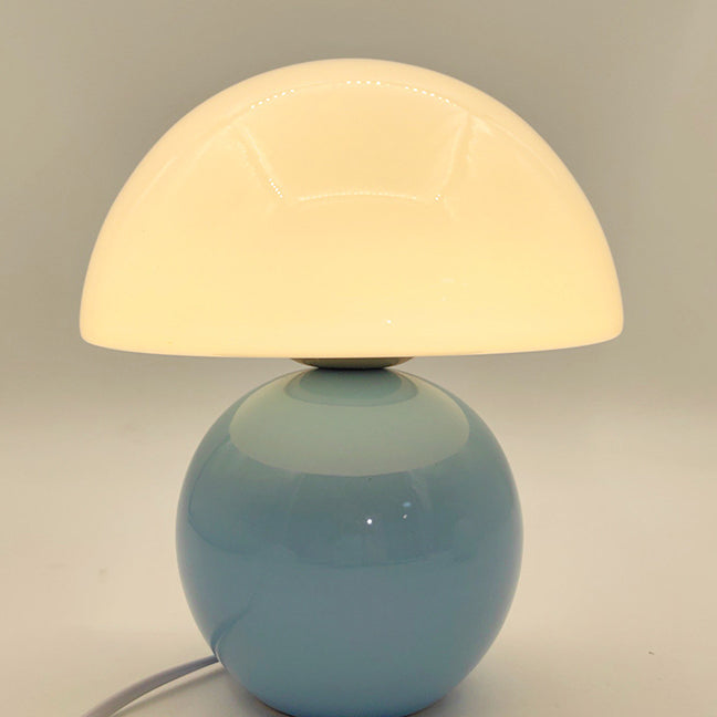 Contemporary Nordic Glass Semicircle Shade Ceramic Base 1-Light Table Lamp For Bedroom