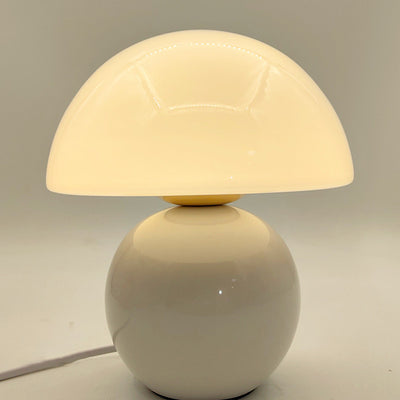 Contemporary Nordic Glass Semicircle Shade Ceramic Base 1-Light Table Lamp For Bedroom