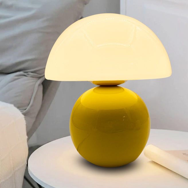 Lampe de table 1 lumière avec abat-jour en verre nordique contemporain en demi-cercle et base en céramique pour chambre 
