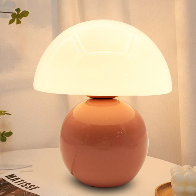 Lampe de table 1 lumière avec abat-jour en verre nordique contemporain en demi-cercle et base en céramique pour chambre 