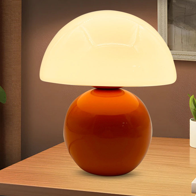 Contemporary Nordic Glass Semicircle Shade Ceramic Base 1-Light Table Lamp For Bedroom