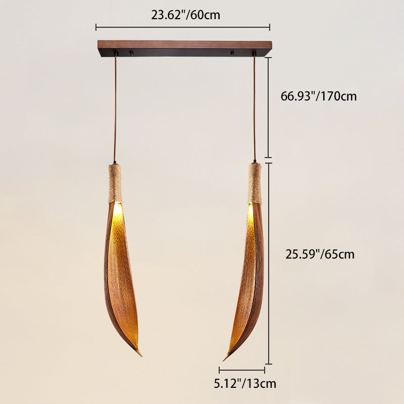 Luz colgante contemporánea creativa de hoja de cacao 1/2/3 luces para isla para comedor 