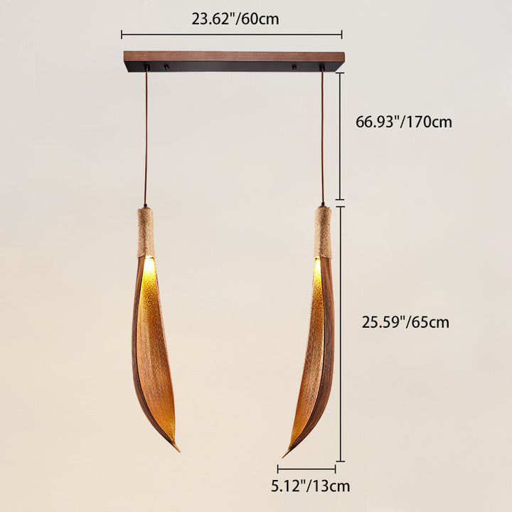 Luz colgante contemporánea creativa de hoja de cacao 1/2/3 luces para isla para comedor 